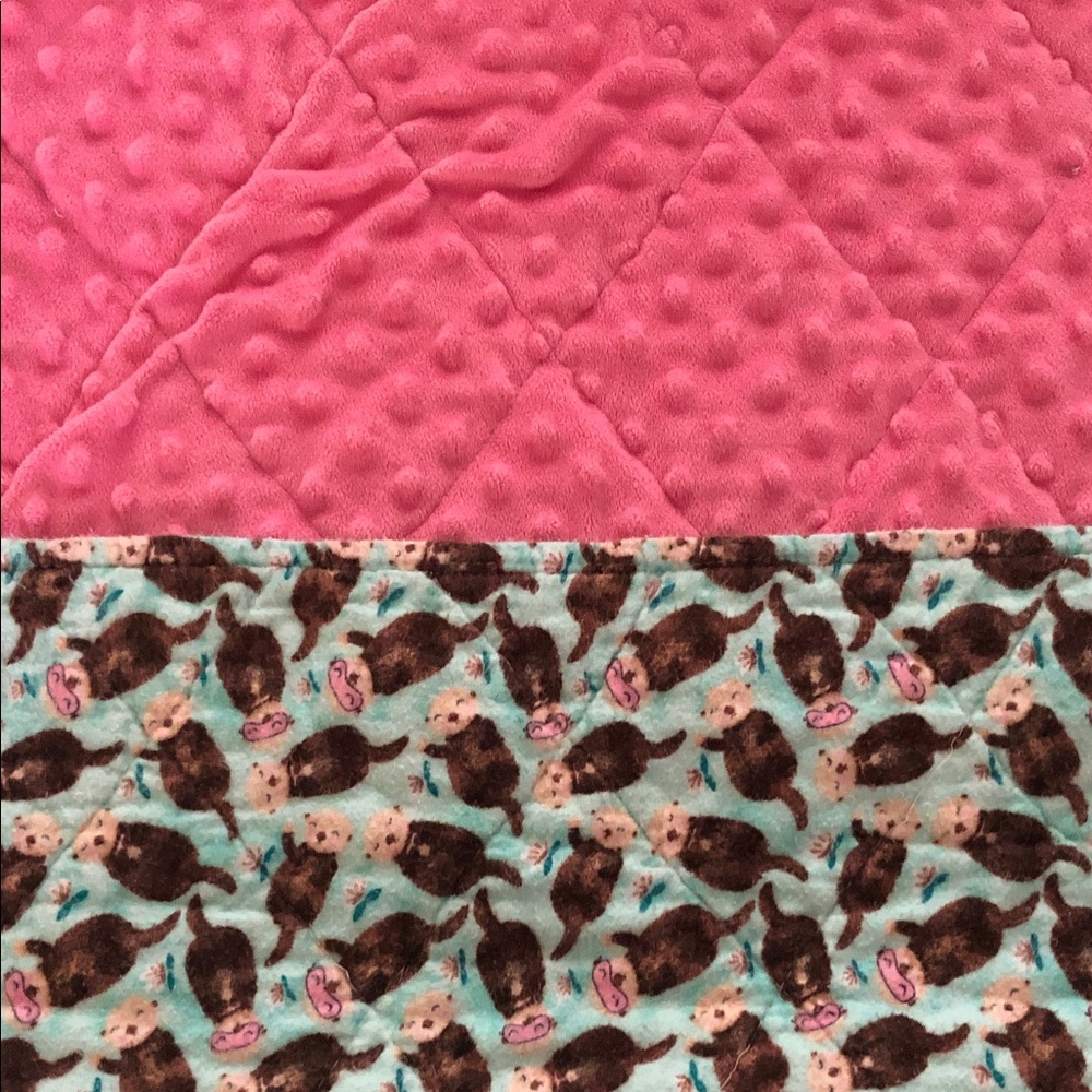 Plush Flannel Pink and Aqua Otter Print Baby Blanket Warmer Throw